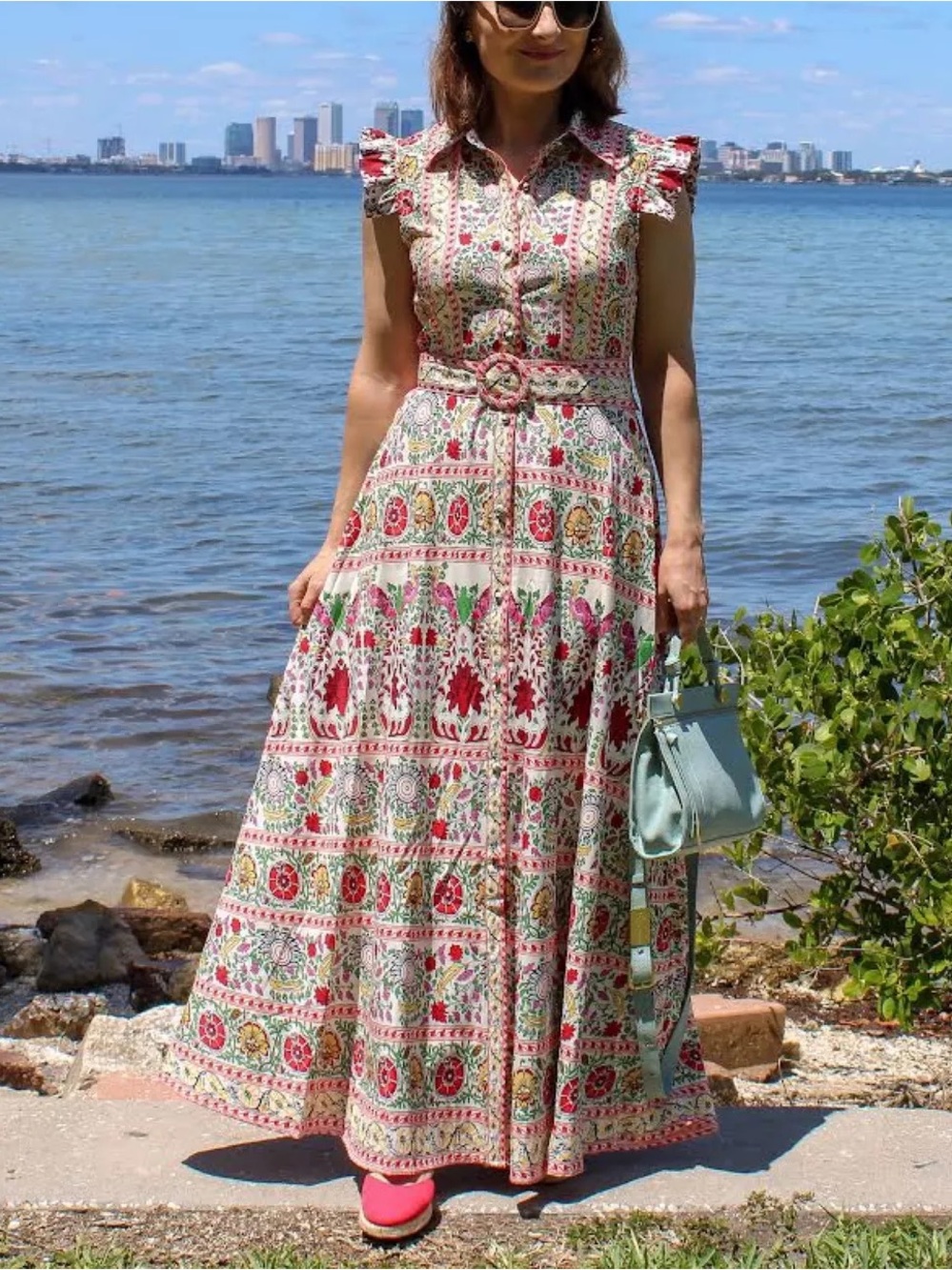 DALIA MACPHEE Sleeveless Button Down Belted Maxi Dress Floral Pattern US M - Picture 9 of 9